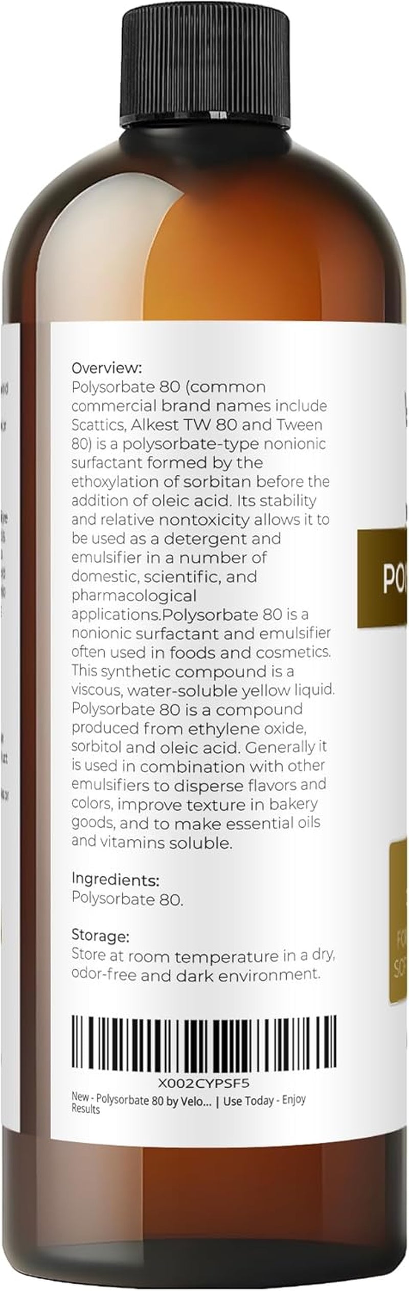 Polysorbate 80 by  - 16 Fl Oz | Solubilizer, Food & Cosmetic Grade | All Natural for Cooking, Skin Care and Bath Bombs, Sprays, Foam Maker | Use Today - Enjoy Results