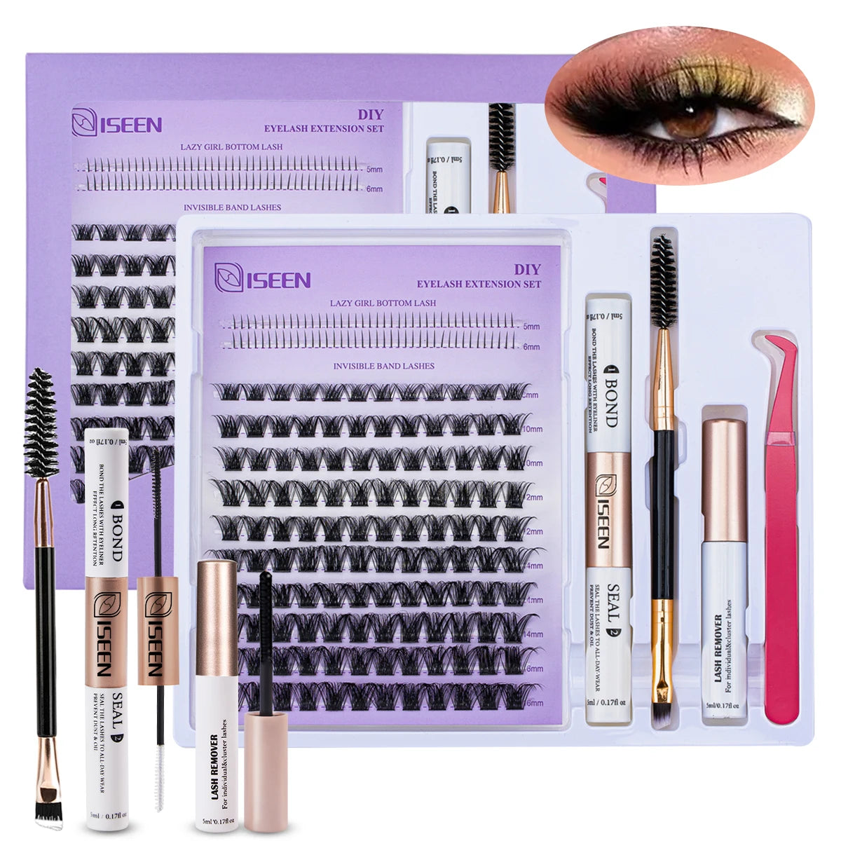 DIY Lash Extension Mix Styles Lash Clusters Individual with Bond&Seal Remover Tweezers Lash Brush for Self Application