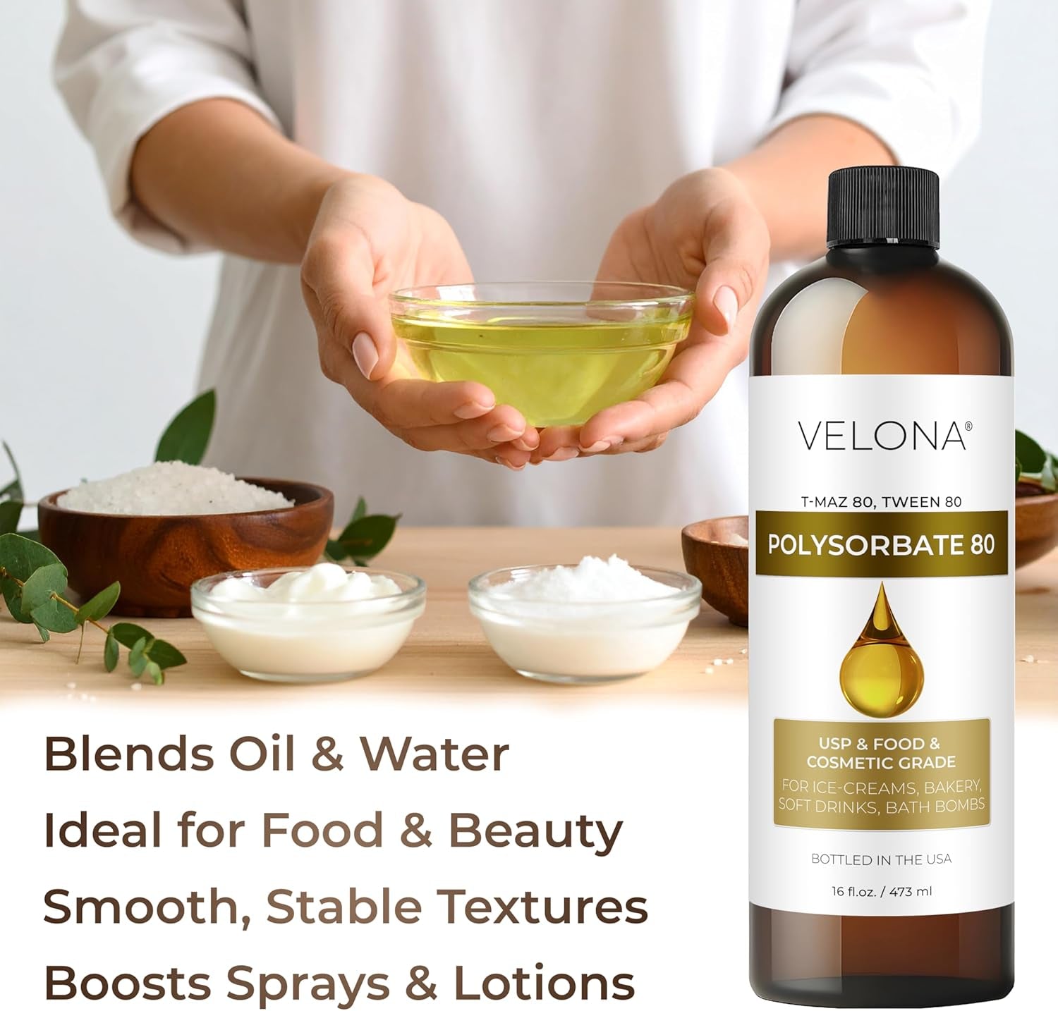 Polysorbate 80 by  - 16 Fl Oz | Solubilizer, Food & Cosmetic Grade | All Natural for Cooking, Skin Care and Bath Bombs, Sprays, Foam Maker | Use Today - Enjoy Results