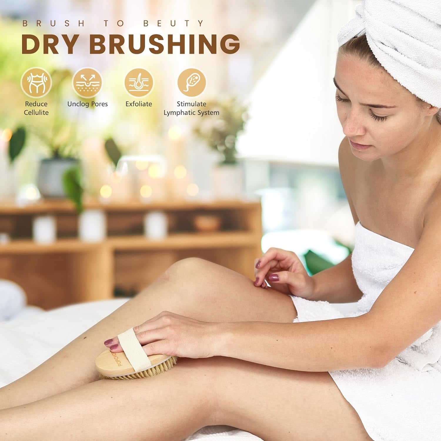 Dry Brushing Body Brush, Natural Bristle Dry Skin Exfoliating Brush Body Scrub for Flawless Skin, Cellulite Reduction, Lymphatic Drainage and Blood Circulation Improvement