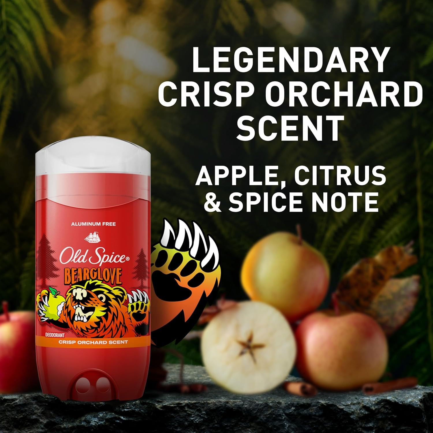 Aluminum Free Deodorant for Men, 24/7 Odor Protection, 24/7 Freshness & Lasting Scent, Goes on Clear, Bearglove with Crisp Orchard Scent, 3.0 Oz (Pack of 3)