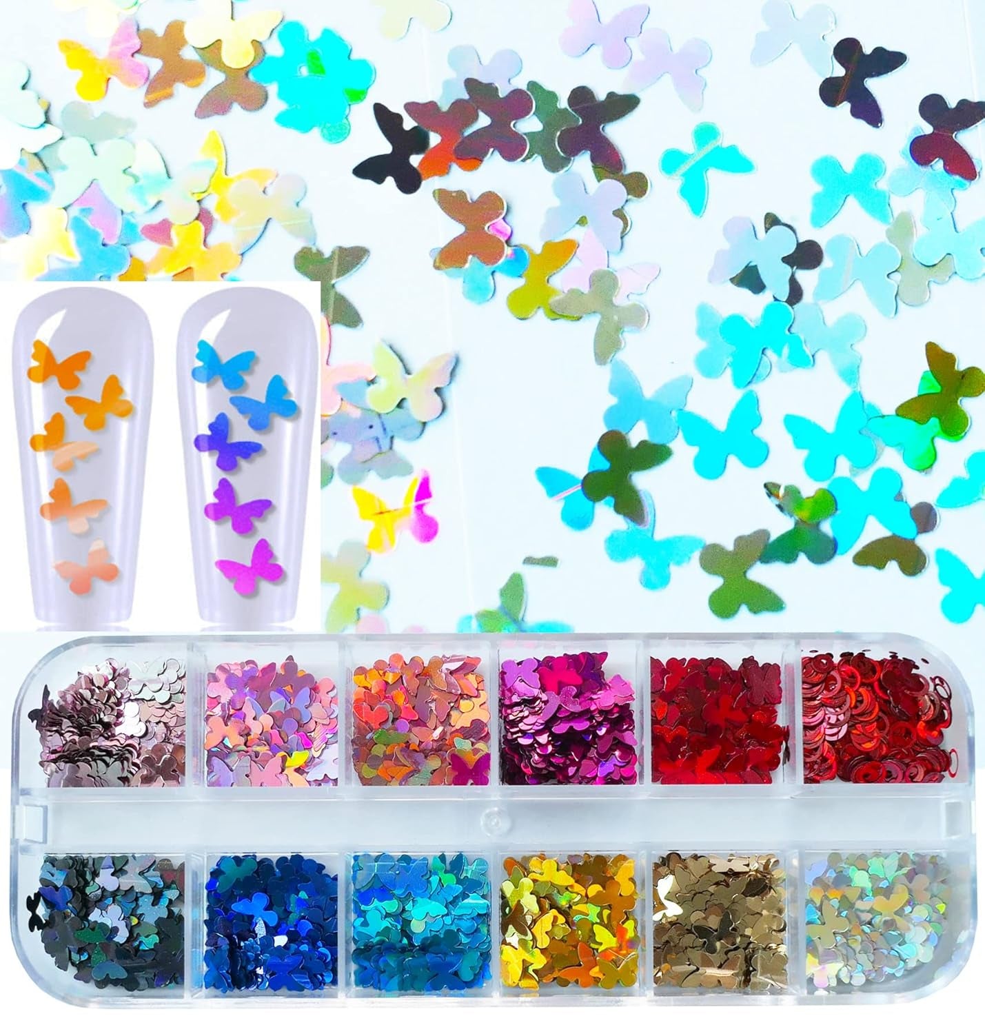 Nail Glitters Sequins Set Mixed Shaped Holographic Heart Butterfly Neon Star Chunky Glitter Flakes Accessories Manicure Sticker Decorations for Makeup Crafts Resin Nails