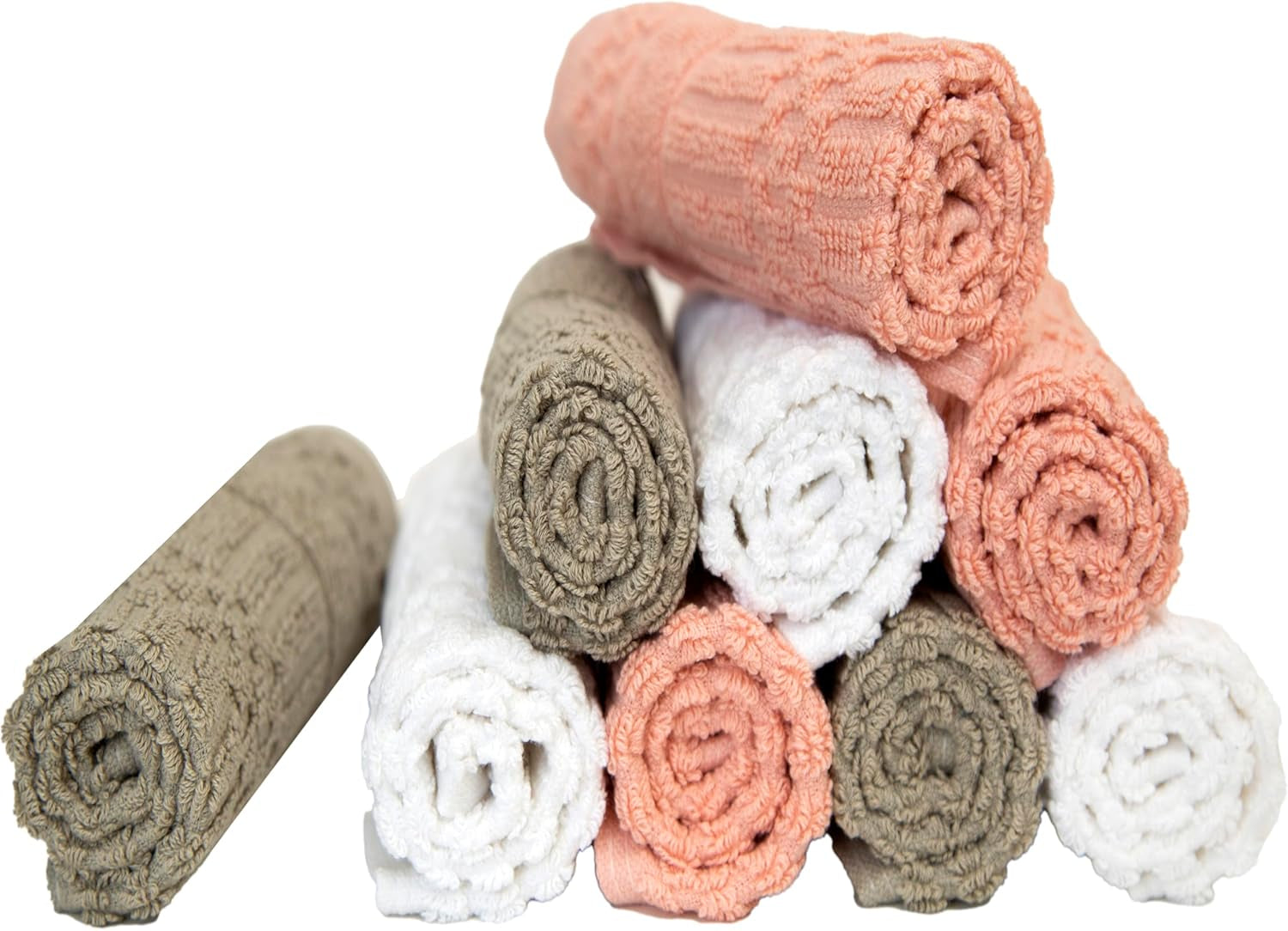 Diamond Wash Cloths Set - 12 Pack (12” X 12”) – 509 GSM - 100% Ring Spun Cotton Wash Cloth - Super Soft and Highly Absorbent Face Towels (Blush, White & Tan)