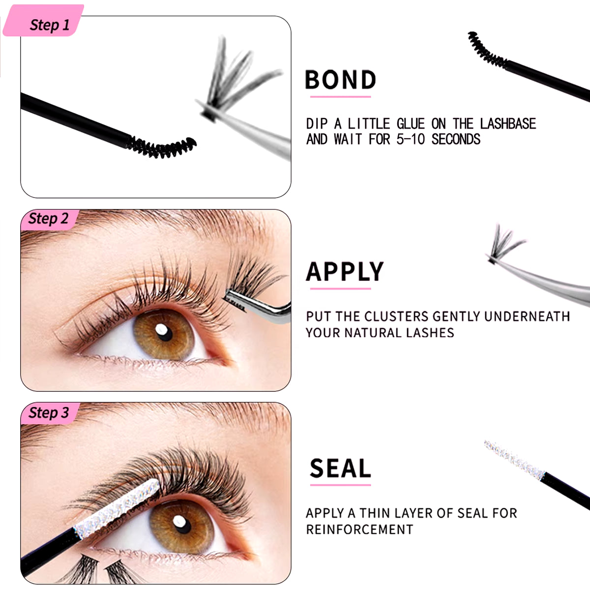 DIY Lash Extension Mix Styles Lash Clusters Individual with Bond&Seal Remover Tweezers Lash Brush for Self Application
