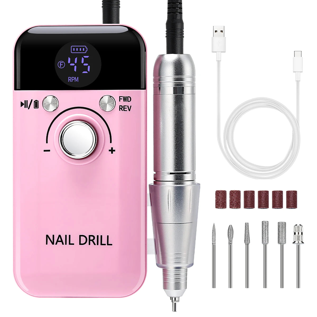 45000RPM Nail Drill Machine with Low Noise Portable Nail Drill Machine Rechargeable Nail Sander File for Manicure Salon Tool