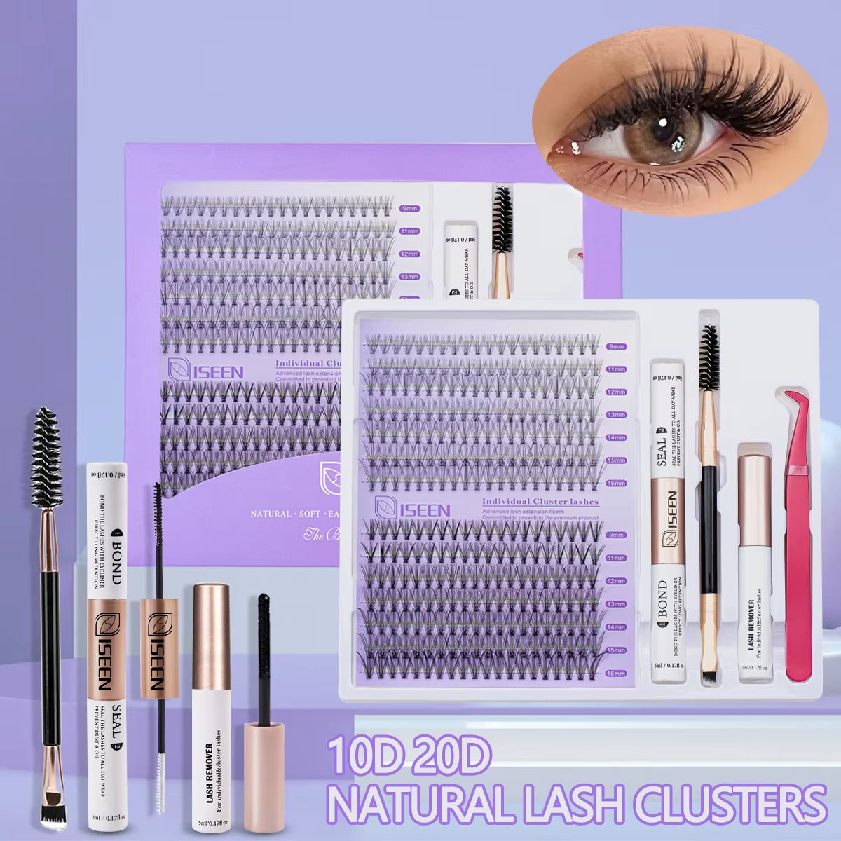 DIY Lash Extension Mix Styles Lash Clusters Individual with Bond&Seal Remover Tweezers Lash Brush for Self Application