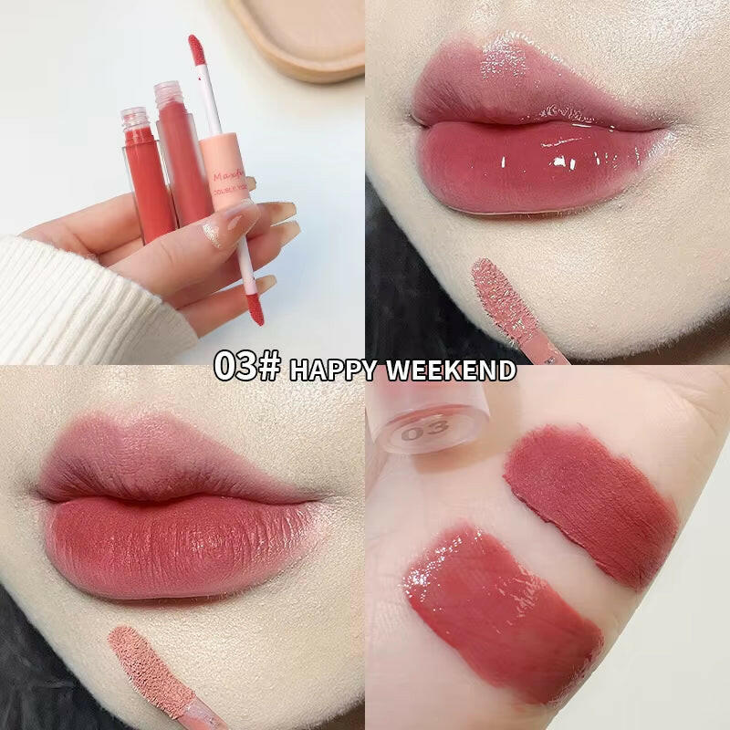 Double End Lip Glaze Full Gloss Mirror and Matte Velvet Long Term Color and Moisture Lip Gloss anti Stain Cosmetic Lip Glaze