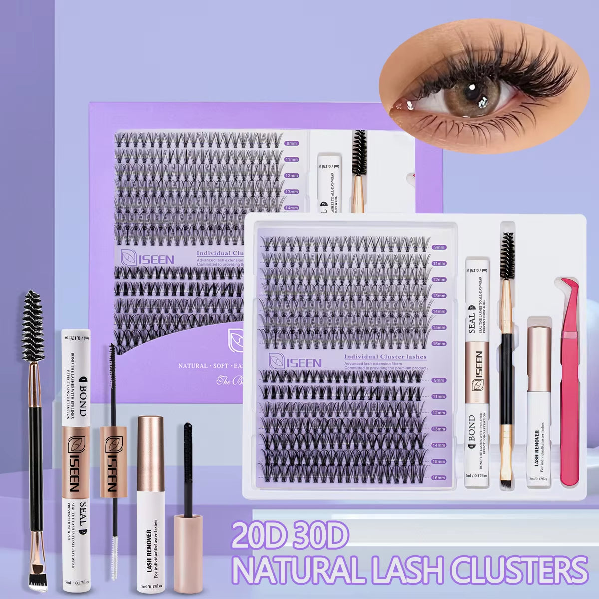 DIY Lash Extension Mix Styles Lash Clusters Individual with Bond&Seal Remover Tweezers Lash Brush for Self Application