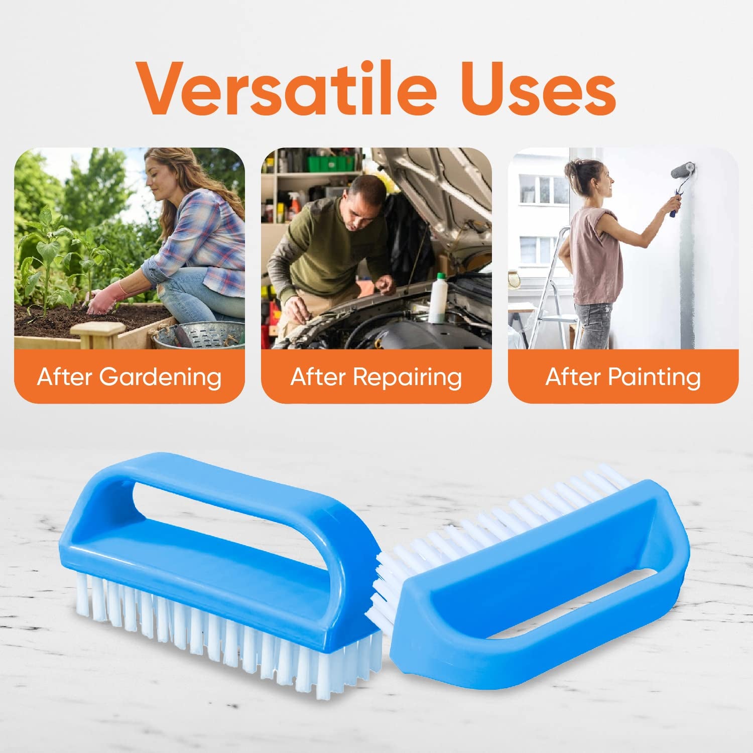 Nail Scrubber Brush Nail Brush for Cleaning Fingernails Hand, and Toes, Small Scrub Brush Hand Scrubber Fingernail Brush Cleaner with Handle- Stiff Bristles, (3 Pack)