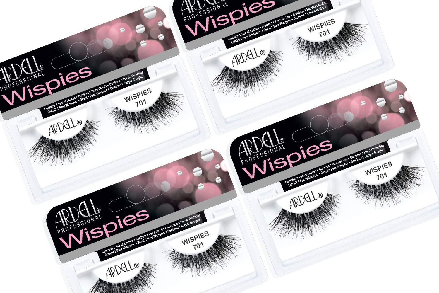 Pro Wispies False Lashes 701 - Fluffy and Natural Look False Eyelashes, Lightweight and Reusable Strip Lashes, 4 Pairs