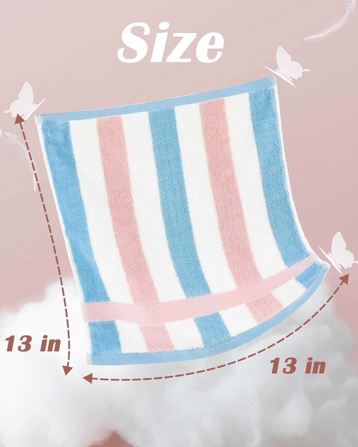 Cotton 12 Pack Striped Washcloths, 13 X 13 Inches, 3 Colors - Face and Body Cleansing Towels