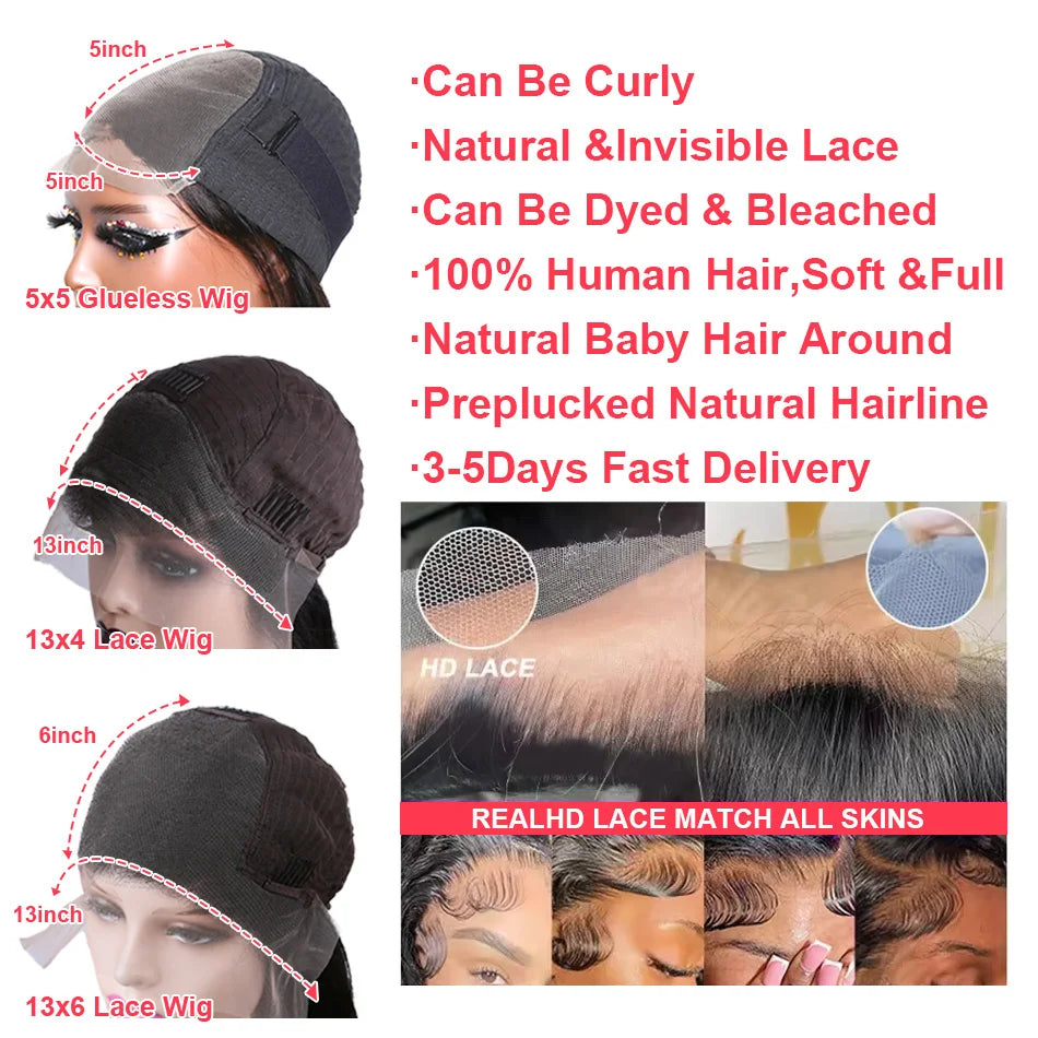 100% Human Hair Weargo Body Wave 13X6 HD Lace Frontal Wigs 30 40 Inch Black Loose Water 13X4 Lace Front Wig 5X5 Glueless Closure