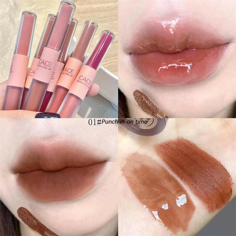 Double End Lip Glaze Full Gloss Mirror and Matte Velvet Long Term Color and Moisture Lip Gloss anti Stain Cosmetic Lip Glaze