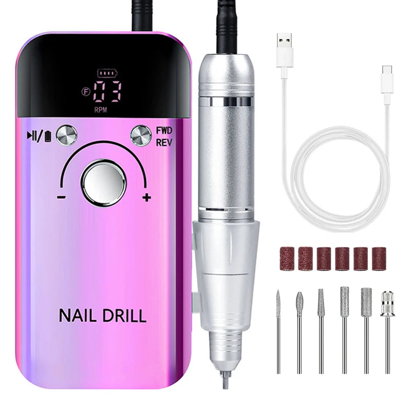 45000RPM Nail Drill Machine with Low Noise Portable Nail Drill Machine Rechargeable Nail Sander File for Manicure Salon Tool